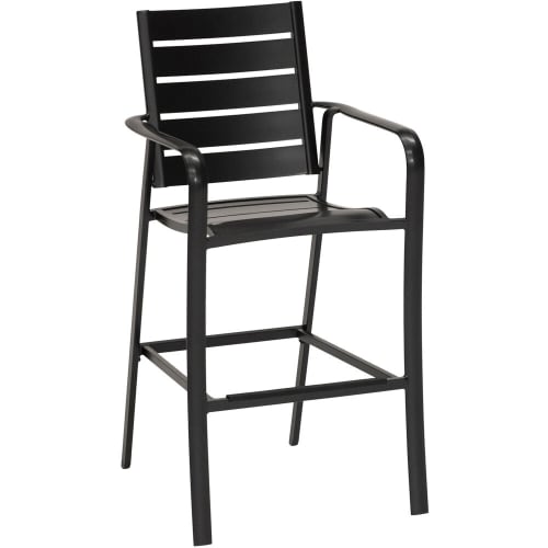 Cape Soleil Commercial Aluminum Slat Back Bar Height Chair, Gunmetal